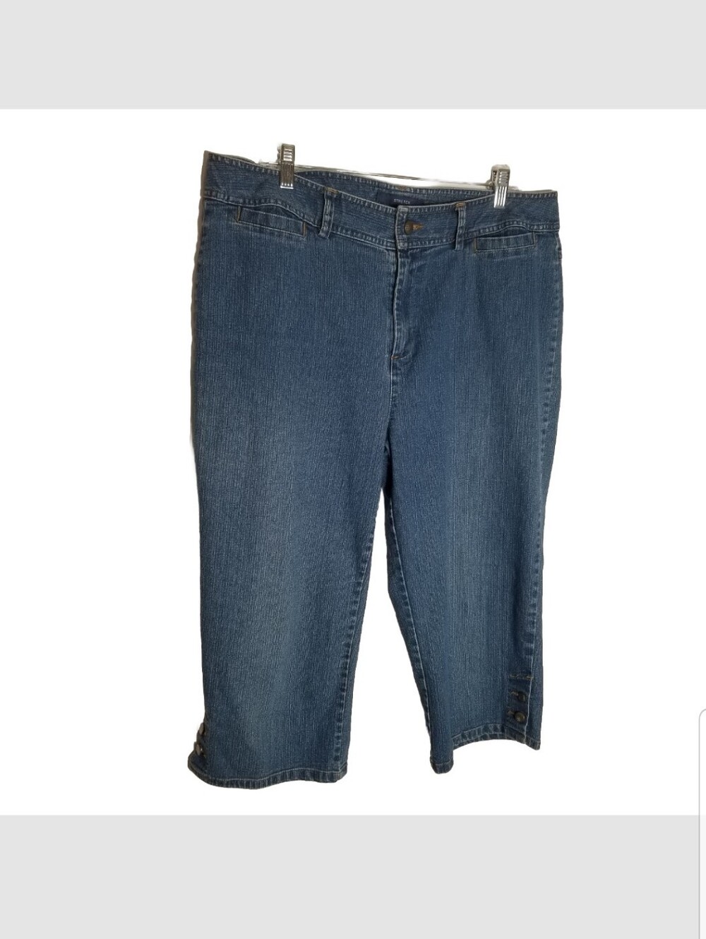 Bill Blass Crop Capri Jeans Women’s 16W Blue Denim High Rise Stretch Button Hem